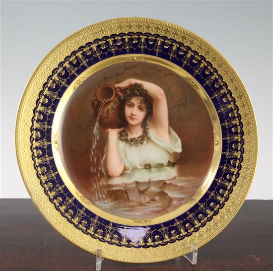 A Vienna style Fontaine portrait cabinet plate, c.1910, painted by A. Becker, 24cm